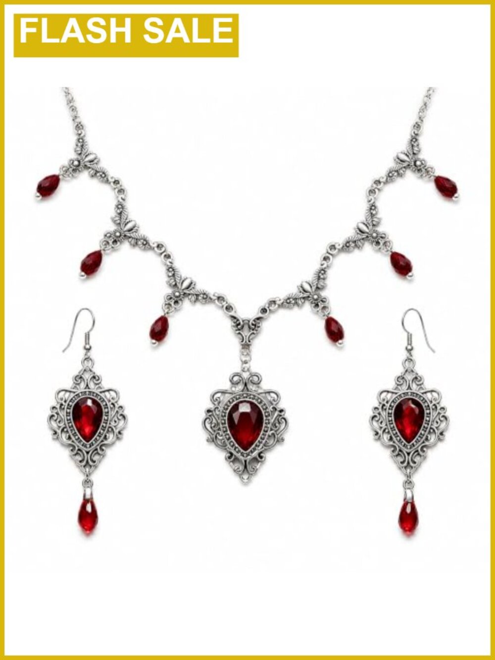 Victorian Gothic Crystal Necklace Earrings Set